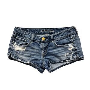 Vintage Y2K American Eagle Distressed Low Rise Denim Booty Shorts 31" Waist